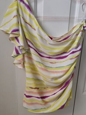 Blouse- NWT Jennifer Lopez Multicolor Striped Women’s One Shoulder Top, L